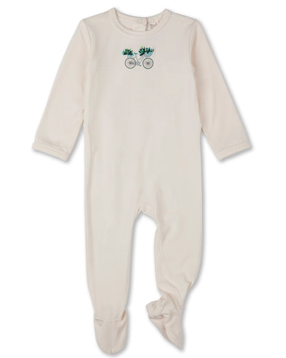 Baby "Bicycle Basket of Blooms" Rayon-Blend Embroidered Footie