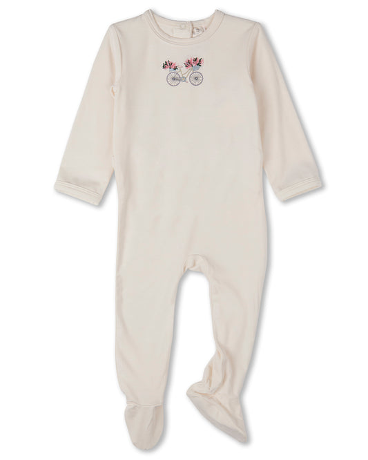 Baby "Bicycle Basket of Blooms" Rayon-Blend Embroidered Footie