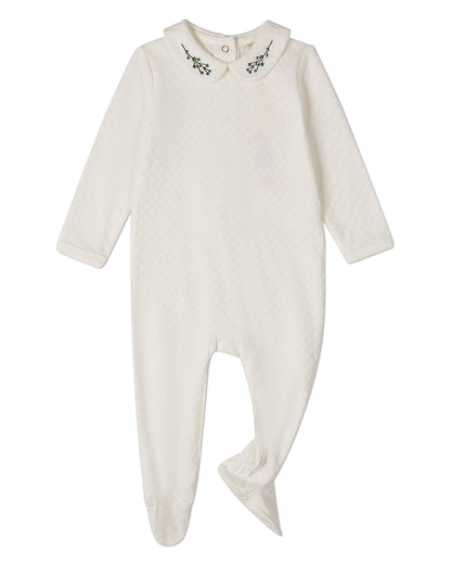 Baby Unisex "Blue Buds Sweetest Bloom" Cotton/Rayon Embroidered Footie