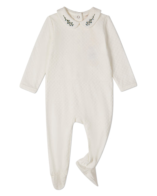 Baby Unisex "Blue Buds Sweetest Bloom" Cotton/Rayon Embroidered Footie