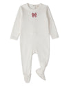 Baby Girls "Put A Bow On It" 100% Cotton Embroidered Polka-Dot Footie