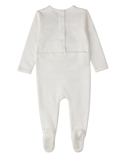 Baby Girls "Put A Bow On It" 100% Cotton Embroidered Polka-Dot Footie