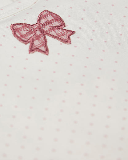 Baby Girls "Put A Bow On It" 100% Cotton Embroidered Polka-Dot Footie