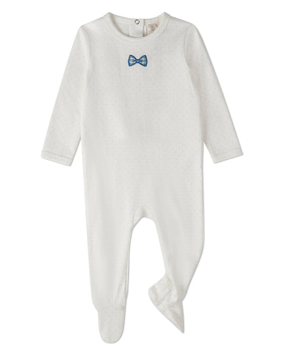 Baby Boys "Put A Bow On It" 100% Cotton Polka-Dot Embroidered Footie