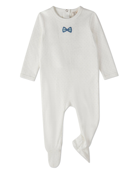 Baby Boys "Put A Bow On It" 100% Cotton Polka-Dot Embroidered Footie