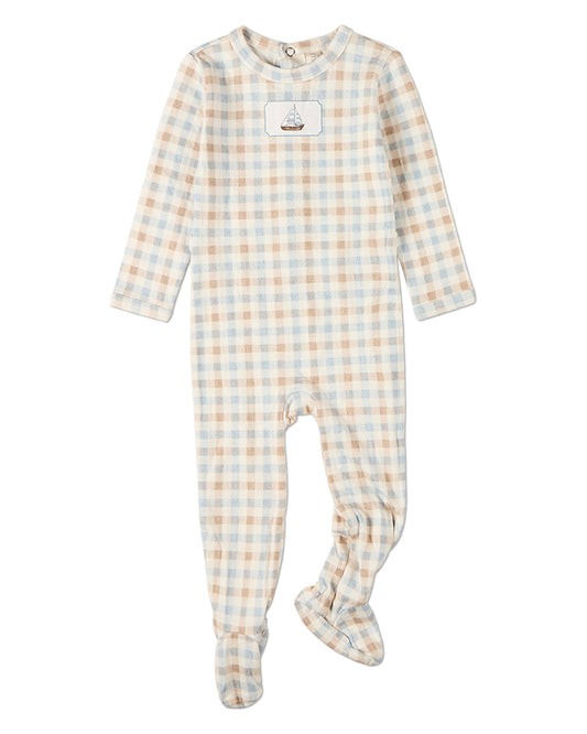 Baby "Let Your Dreams Set Sail" Rayon/Cotton Plaid Pointelle Footie