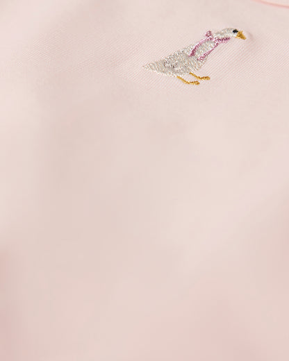 Baby Girls "Sitting Goose" Cotton-Rich Embroidered Footie