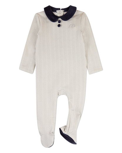 Baby Chevron-Print Cotton-Rich Footie with Plush Velour Trim