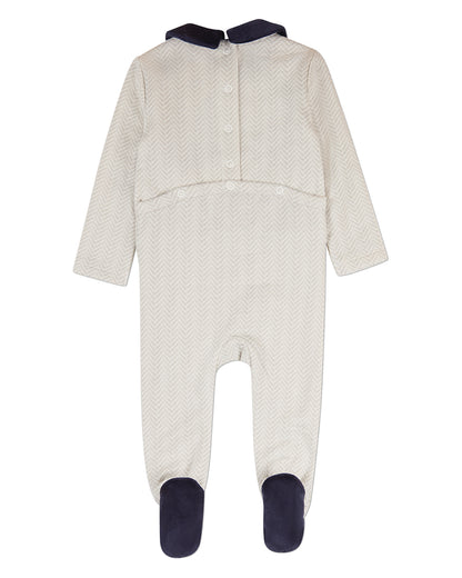 Baby Chevron-Print Cotton-Rich Footie with Plush Velour Trim