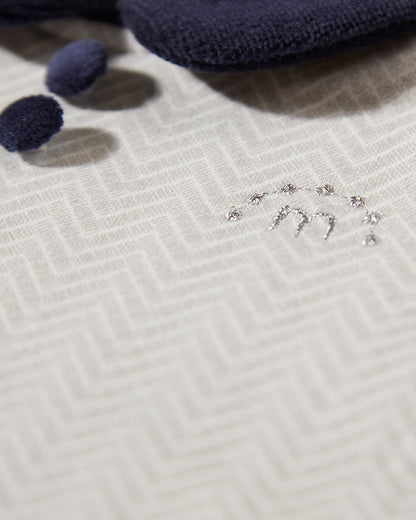 Baby Chevron-Print Cotton-Rich Footie with Plush Velour Trim