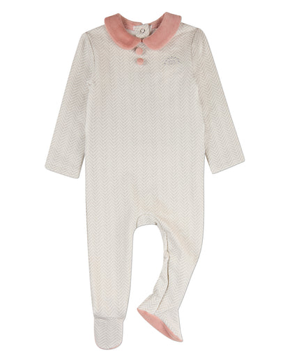 Baby Chevron-Print Cotton-Rich Footie with Plush Velour Trim