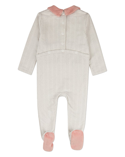 Baby Chevron-Print Cotton-Rich Footie with Plush Velour Trim