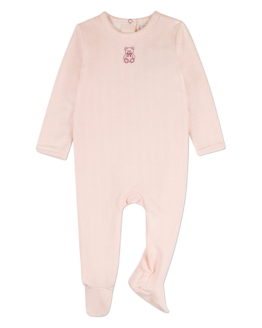 Baby "Snuggly Bear" Chevron-Printed Cotton-Rich Footie