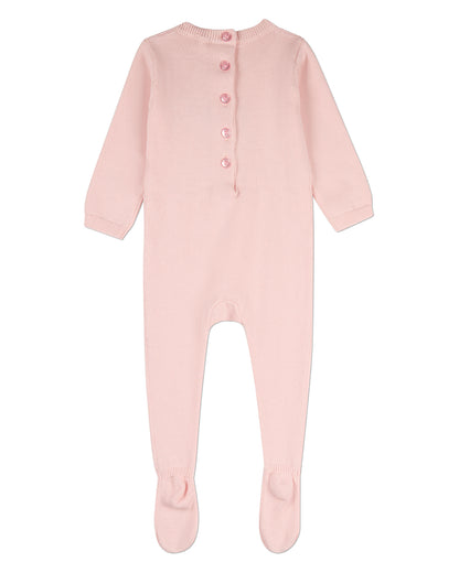Baby Girls 100% Cotton Mini-Ribbed Knit Footie with Tonal Knit Bow