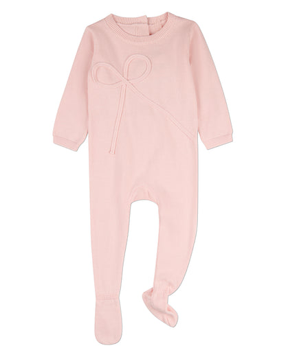 Baby Girls 100% Cotton Mini-Ribbed Knit Footie with Tonal Knit Bow