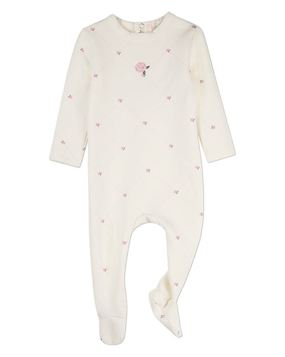 Baby Girls "Rosettes and Stitching" Cotton/Rayon-Blend Footie