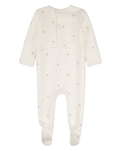 Baby Girls "Rosettes and Stitching" Cotton/Rayon-Blend Footie