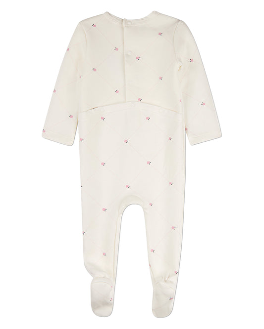 Baby Girls "Rosettes and Stitching" Cotton/Rayon-Blend Footie