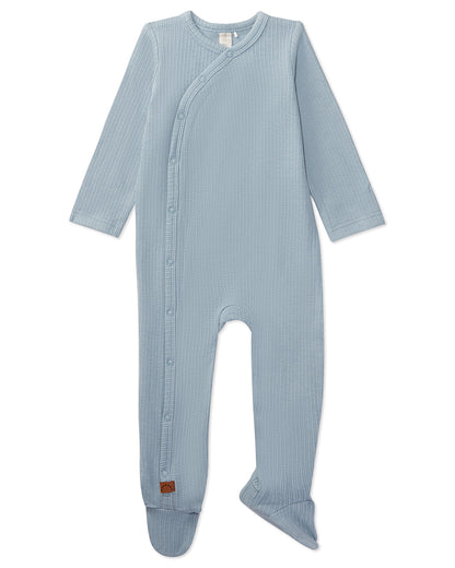 Ribbed Solid Cotton Side Snap Footie : Color: Blue Frost