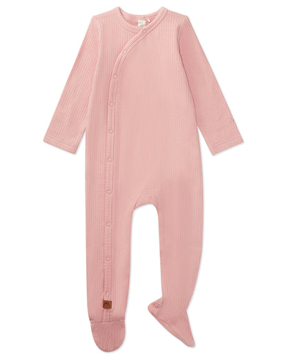 Ribbed Solid Cotton Side Snap Footie : Color: Rose
