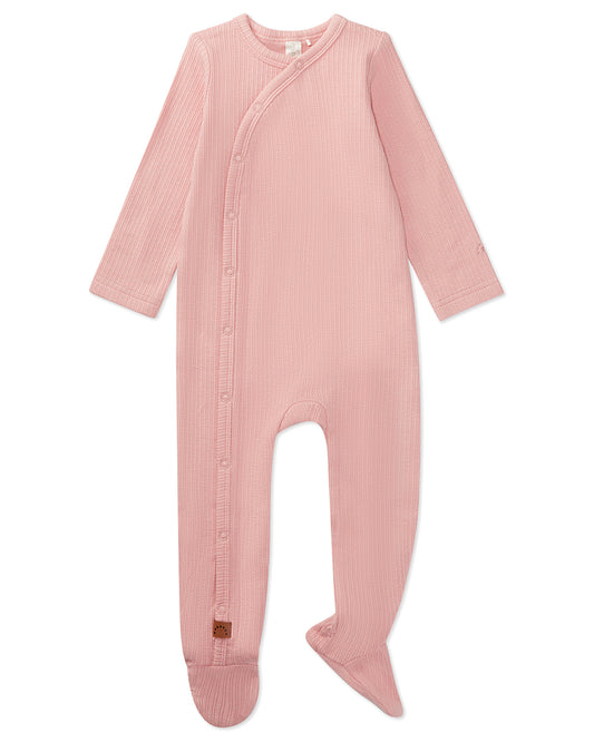 Ribbed Solid Cotton Side Snap Footie : Color: Rose