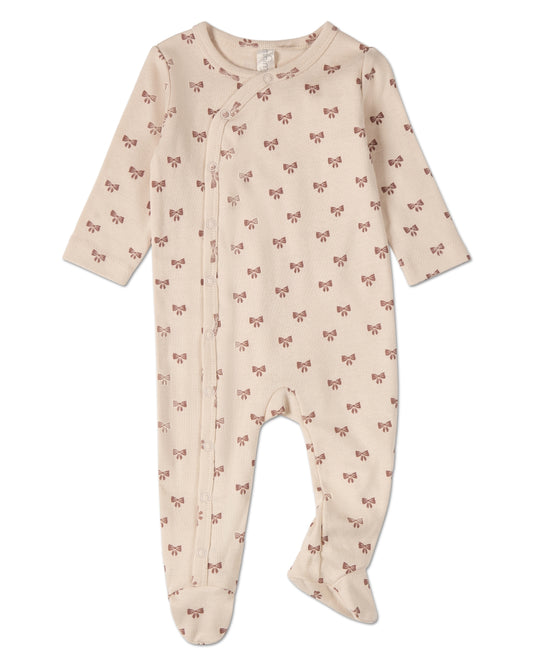 Baby and Toddler Girls "Princess Bows" Cotton Rich Side-Snap Footie : Color: Ash Rose