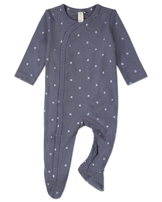 Baby and Toddler Boys "Little Squares" Side-Snap Ribbed Cotton Rich Footie : Color: Blue