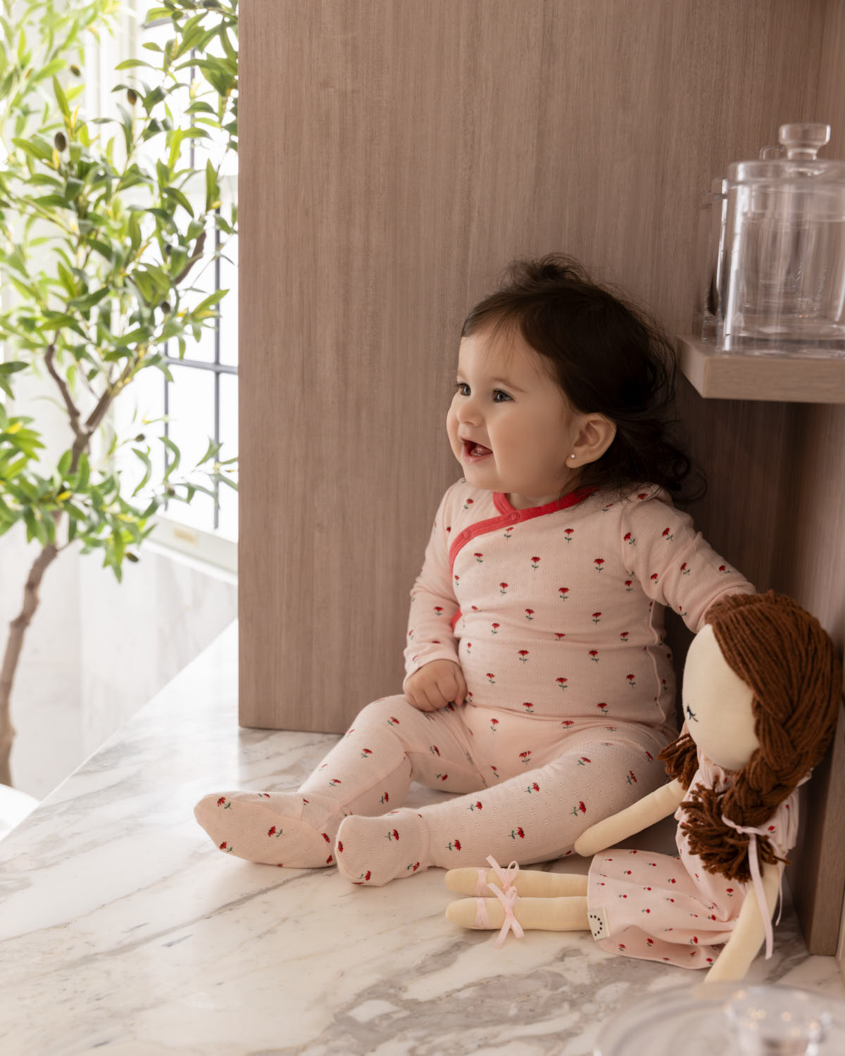 Baby Girls "Plant Your Dreams And Grow Happy" Floral Pointelle Footie