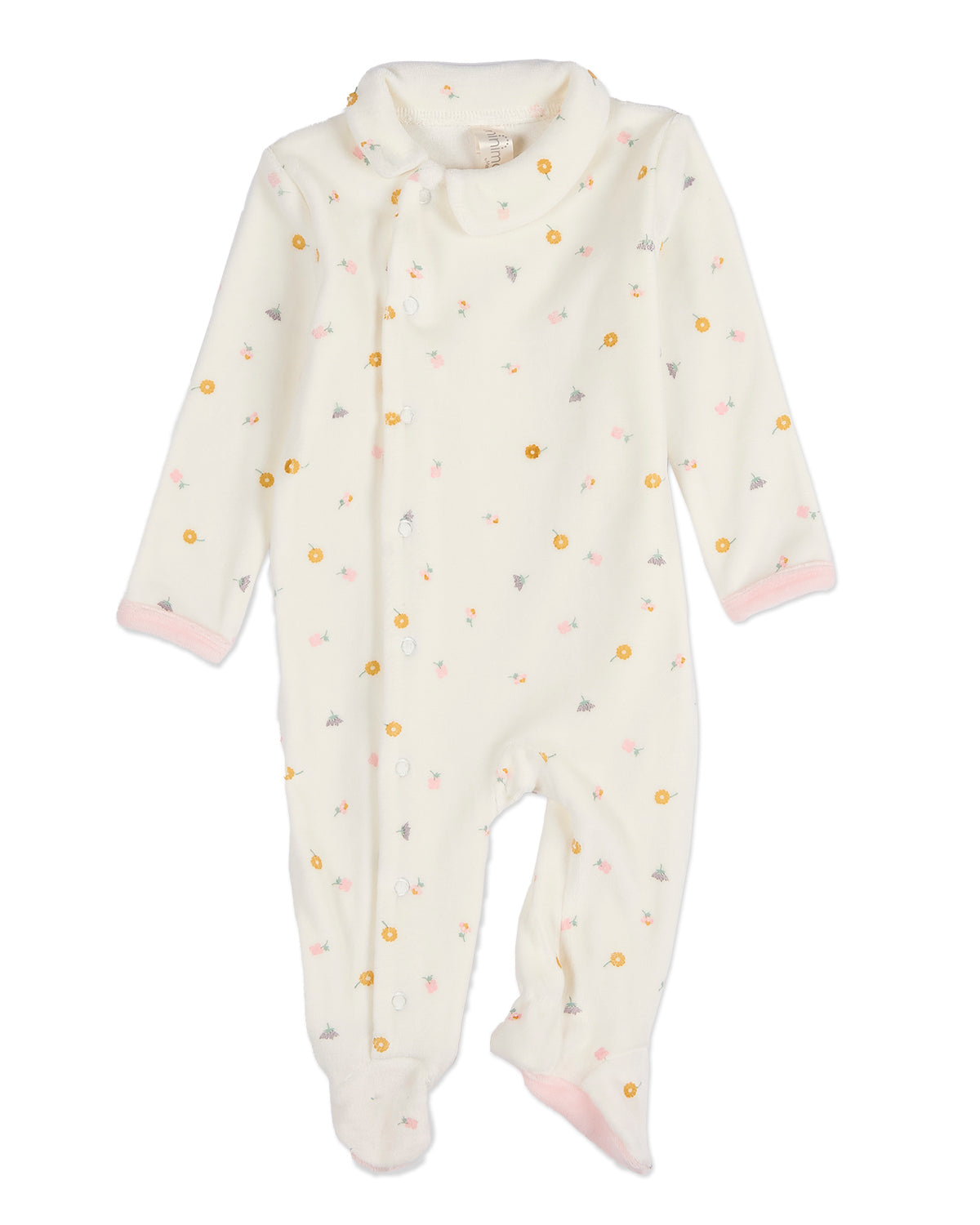 Baby Girls "Lily Of The Valley" Snap Front Velour Footie : Color: Marshmallow