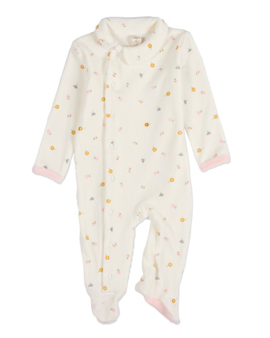 Baby Girls "Lily Of The Valley" Snap Front Velour Footie : Color: Marshmallow