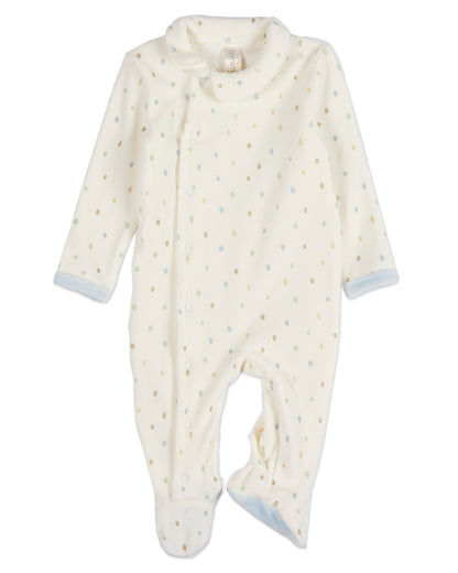 Baby Boys "Playful Dots" Snap Front Velour Footie : Color: Marshmallow