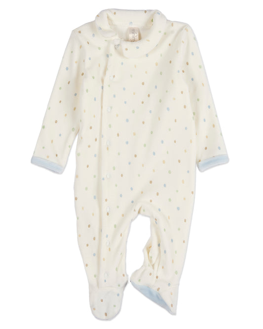 Baby Boys "Playful Dots" Snap Front Velour Footie : Color: Marshmallow