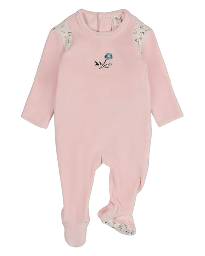 Baby Girls "Fairy Flowers" Embroidered Velour Footie : Color: Pink