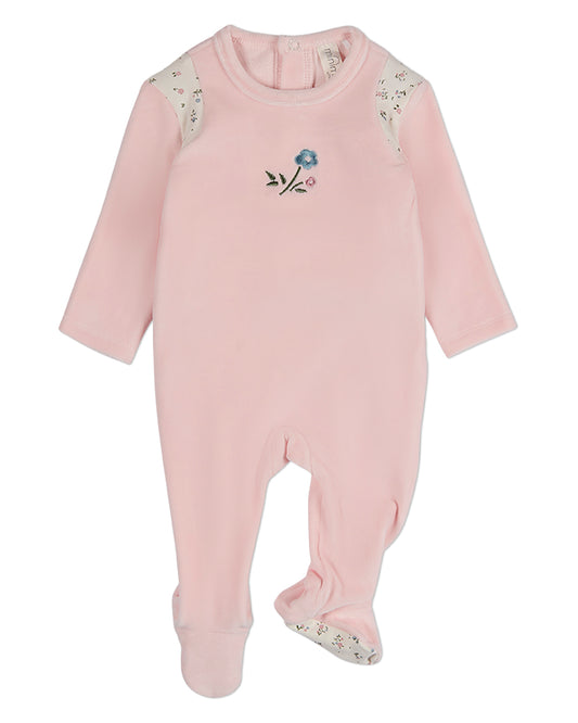 Baby Girls "Fairy Flowers" Embroidered Velour Footie : Color: Pink