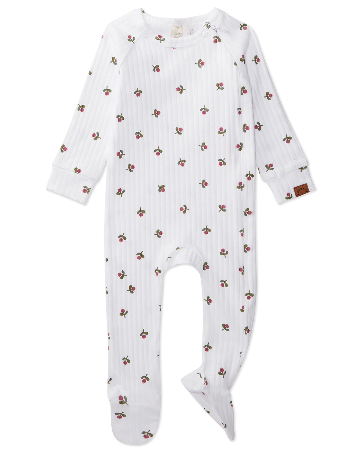 Baby and Toddler Girls Ribbed "Flower Bud" Cotton Rich Footie : Color: Winter White