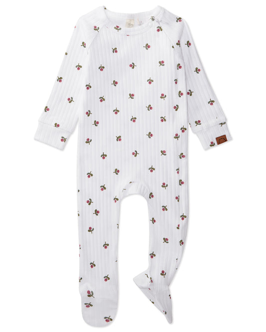 Baby and Toddler Girls Ribbed "Flower Bud" Cotton Rich Footie : Color: Winter White