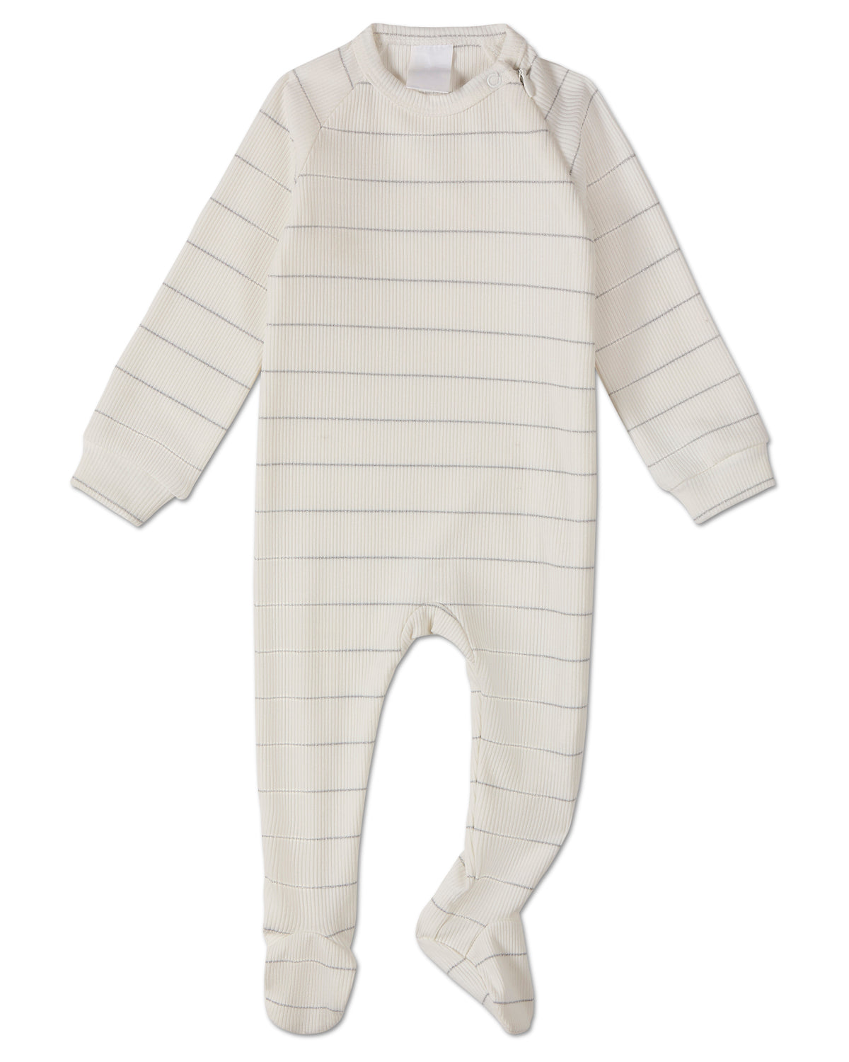 Unisex Baby Metallic Striped Side-Zipper Footie : Color: White
