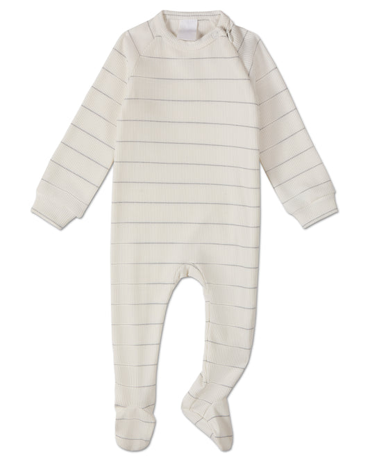 Unisex Baby Metallic Striped Side-Zipper Footie : Color: White