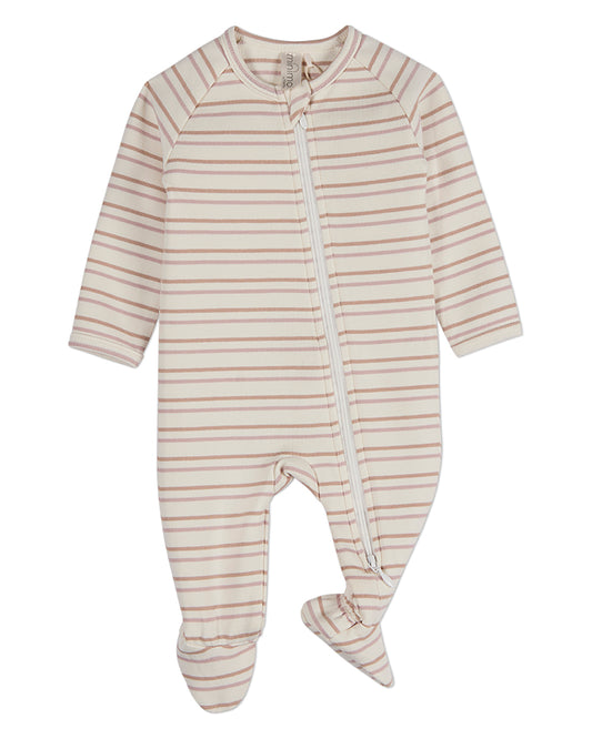 Baby and Toddler "Soft Stripe" Cotton Rich 2 Way Zipper Footie : Color: Lilac