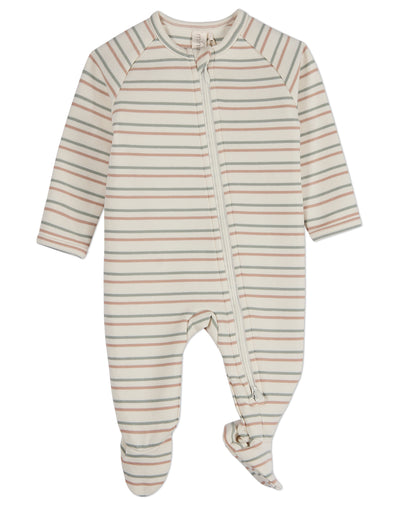 Baby and Toddler "Soft Stripe" Cotton Rich 2 Way Zipper Footie : Color: Sage Green