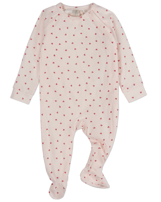 Baby Clover-Print Hidden Zip Footie : Color: Barely Pink