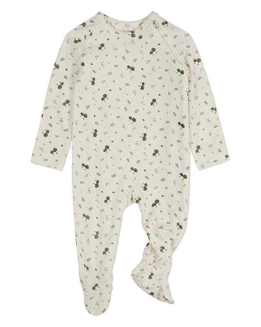 Baby Boys "Whimsical Foliage" Allover Print Zippered Footie : Color: Marshmallow
