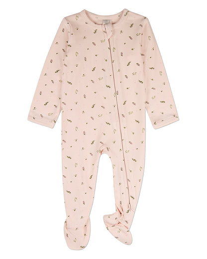 Baby "Tiny Leaves" Rayon-Blend Front-Zip Footie