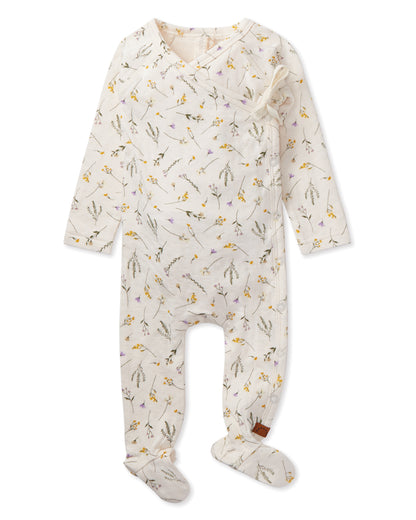 Baby and Toddler Girls Pointelle "Pretty Petals" Rayon from Bamboo Blend Footie : Color: Winter White