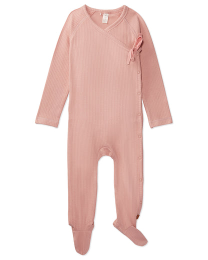 Solid Ribbed Cross Over Tie Footie : Color: Rose