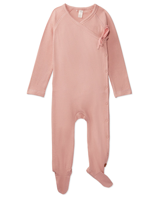 Solid Ribbed Cross Over Tie Footie : Color: Rose