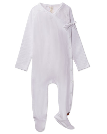 Solid Ribbed Cross Over Tie Footie : Color: White