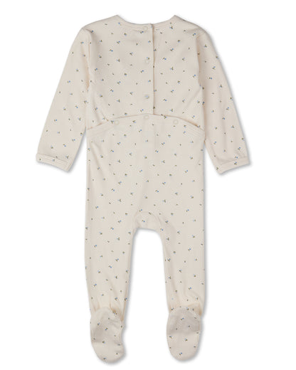 Baby "Sprigs Have Sprung" Mini-Rib Rayon-Blend Crossover-Neck Footie