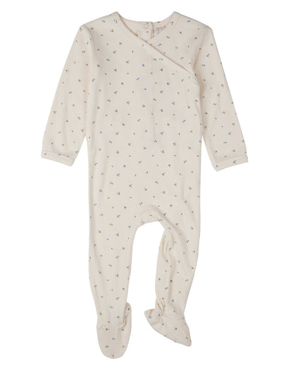 Baby "Sprigs Have Sprung" Mini-Rib Rayon-Blend Crossover-Neck Footie