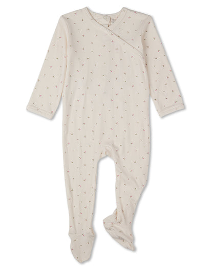 Baby "Sprigs Have Sprung" Mini-Rib Rayon-Blend Crossover-Neck Footie